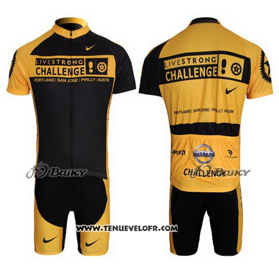 2009 Maillot Ciclismo Livestrong Jaune et Noir Manches Courtes et Cuissard