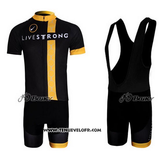 2011 Maillot Ciclismo Livestrong Noir et Jaune Manches Courtes et Cuissard