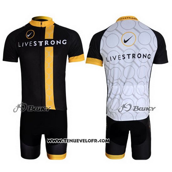 2011 Maillot Ciclismo Livestrong Noir et Jaune Manches Courtes et Cuissard