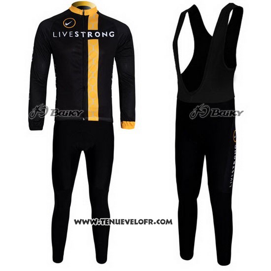 2011 Maillot Ciclismo Livestrong Noir et Jaune Manches Longues et Cuissard