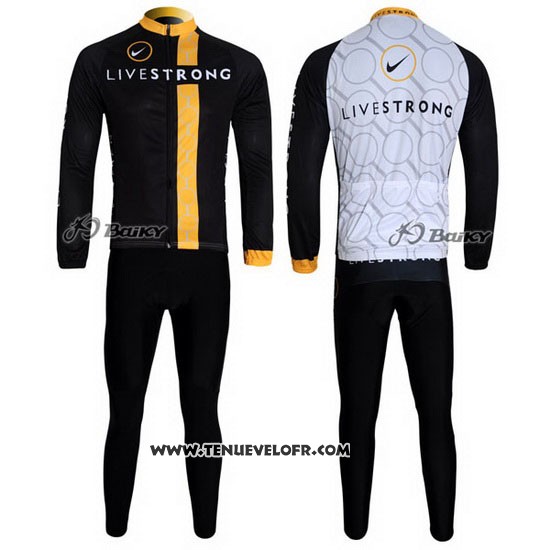2011 Maillot Ciclismo Livestrong Noir et Jaune Manches Longues et Cuissard