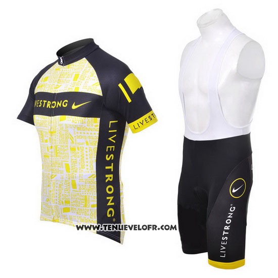 2012 Maillot Ciclismo Livestrong Noir et Jaune Manches Courtes et Cuissard