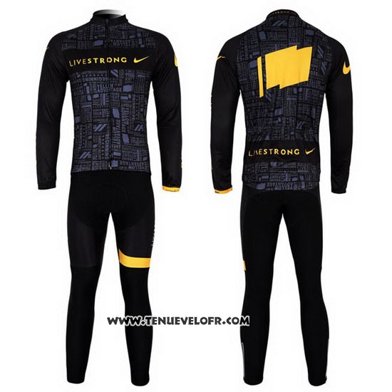 2012 Maillot Ciclismo Livestrong Noir et Jaune Manches Longues et Cuissard