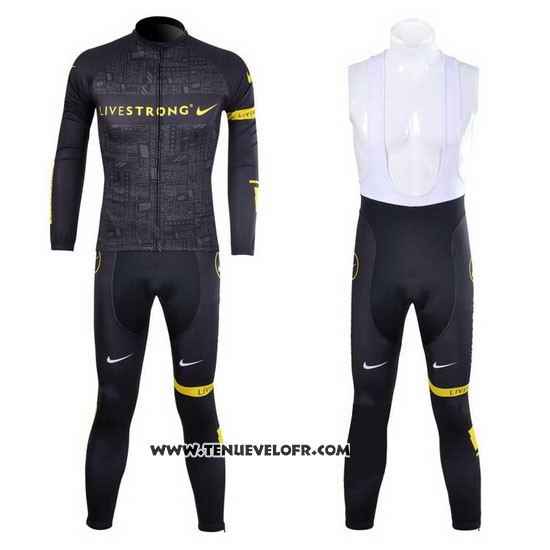 2012 Maillot Ciclismo Livestrong Noir et Jaune Manches Longues et Cuissard
