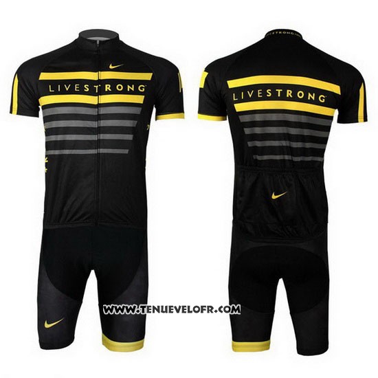 2013 Maillot Ciclismo Livestrong Noir et Jaune Manches Courtes et Cuissard