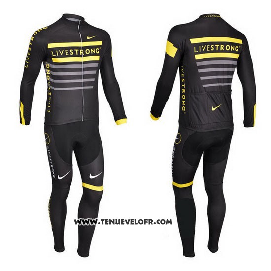 2013 Maillot Ciclismo Livestrong Noir et Jaune Manches Longues et Cuissard