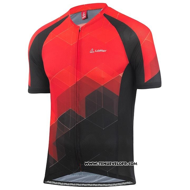 2020 Maillot Cyclisme Loffler Noir Rouge Manches Courtes et Cuissard