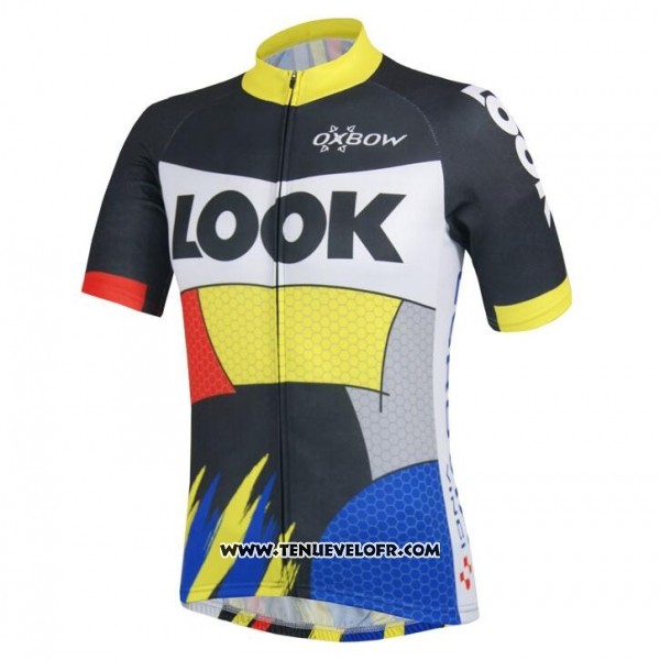 2018 Maillot Ciclismo Look Noir Jaune Bleu Manches Courtes et Cuissard