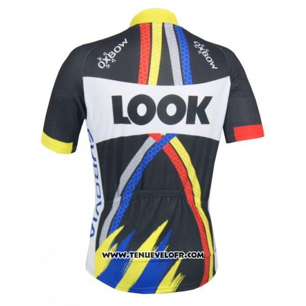 2018 Maillot Ciclismo Look Noir Jaune Bleu Manches Courtes et Cuissard