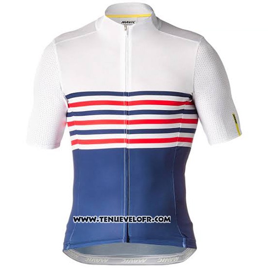 2019 Maillot Ciclismo Mavic Blanc Bleu Manches Courtes et Cuissard