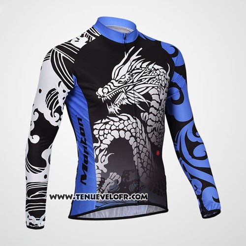 2014 Maillot Ciclismo Monton Noir et Bleu Manches Longues et Cuissard