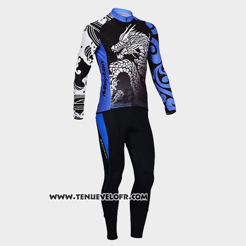 2014 Maillot Ciclismo Monton Noir et Bleu Manches Longues et Cuissard