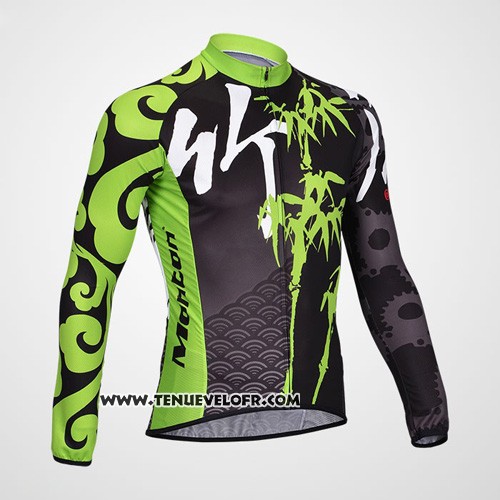 2014 Maillot Ciclismo Monton Noir et Vert Manches Longues et Cuissard