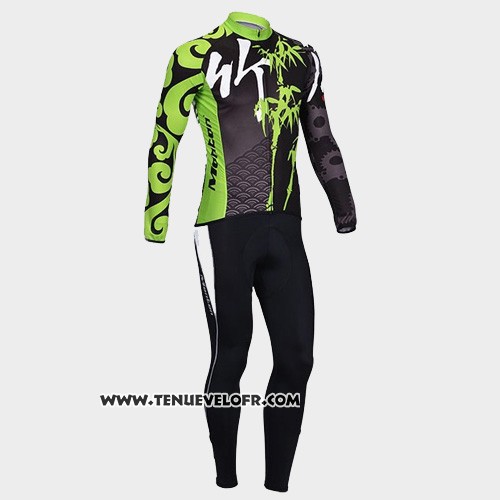 2014 Maillot Ciclismo Monton Noir et Vert Manches Longues et Cuissard