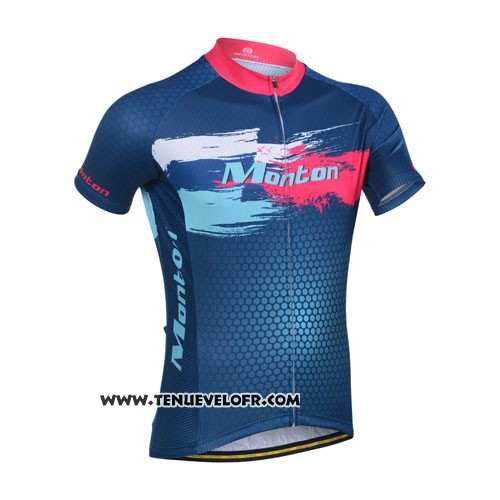 2014 Maillot Ciclismo Monton Rouge et Bleu Manches Courtes et Cuissard