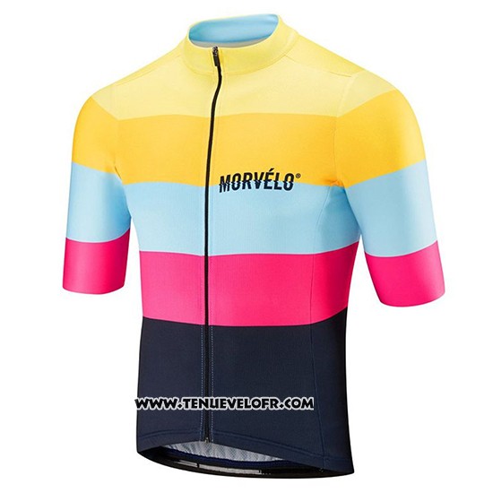 2019 Maillot Ciclismo Morvelo Jaune Rose Noir Manches Courtes et Cuissard