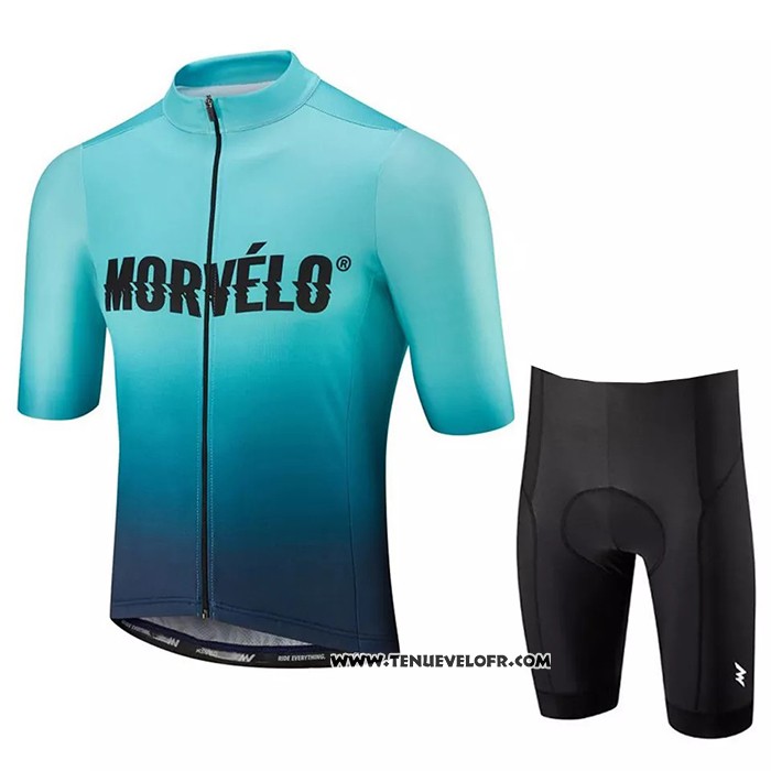 2020 Maillot Cyclisme Morvelo Bleu Clair Manches Courtes et Cuissard