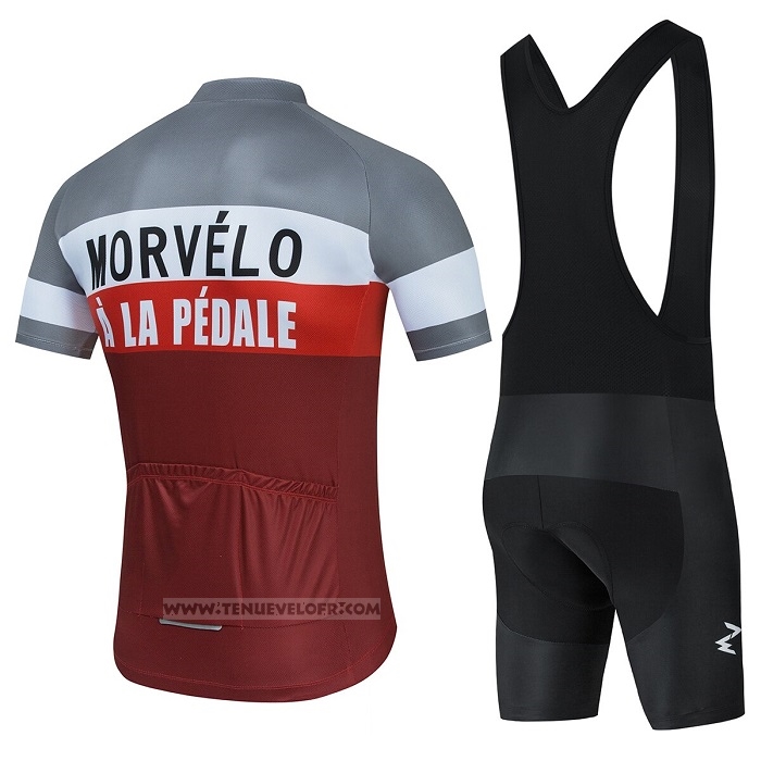 2021 Maillot Cyclisme Morvelo Rouge Blanc Gris Manches Courtes et Cuissard