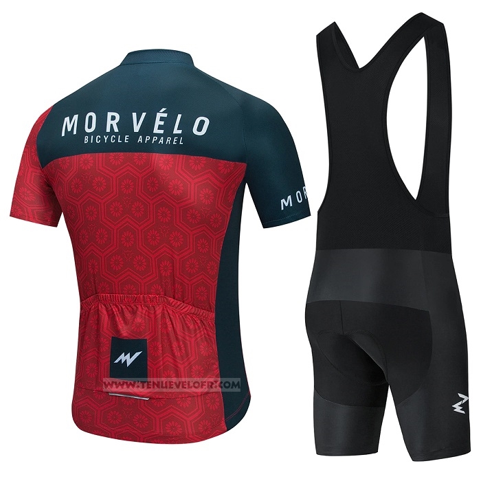 2021 Maillot Cyclisme Morvelo Rouge Profond Vert Manches Courtes et Cuissard