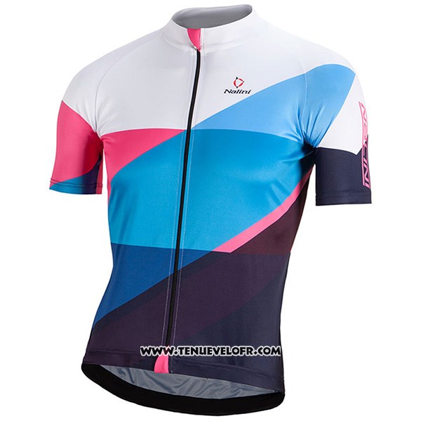 2017 Maillot Ciclismo Nalini Champion Bleu et Blanc Manches Courtes et Cuissard