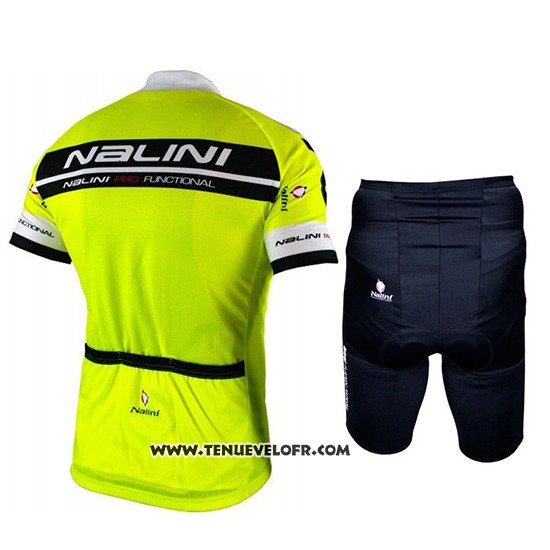 2019 Maillot Ciclismo Nalini Noir Brillant Vert Manches Courtes et Cuissard