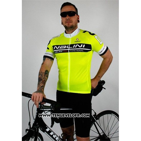 2019 Maillot Ciclismo Nalini Noir Brillant Vert Manches Courtes et Cuissard