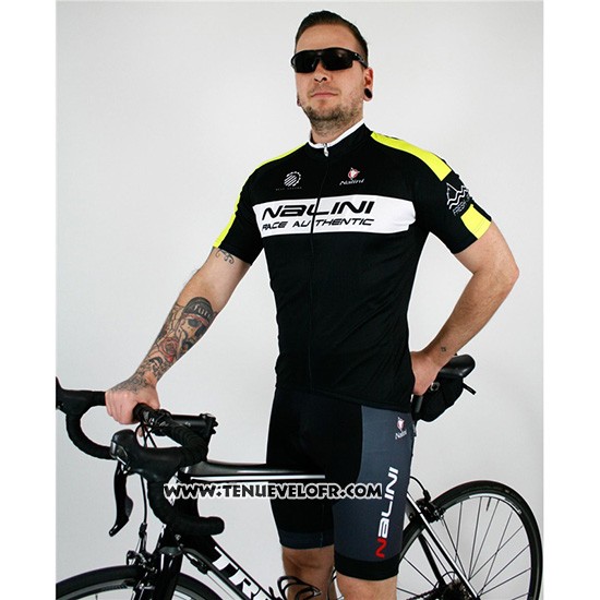 2019 Maillot Ciclismo Nalini Noir Jaune Manches Courtes et Cuissard
