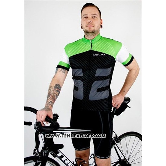 2019 Maillot Ciclismo Nalini Vert Noir Manches Courtes et Cuissard