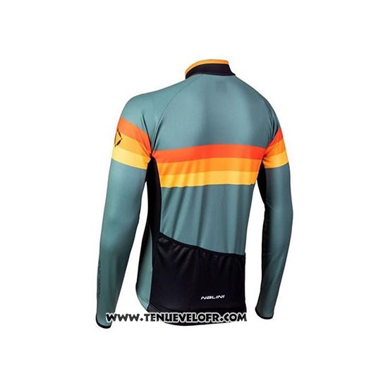 2020 Maillot Ciclismo Nalini Vert Orange Manches Longues et Cuissard