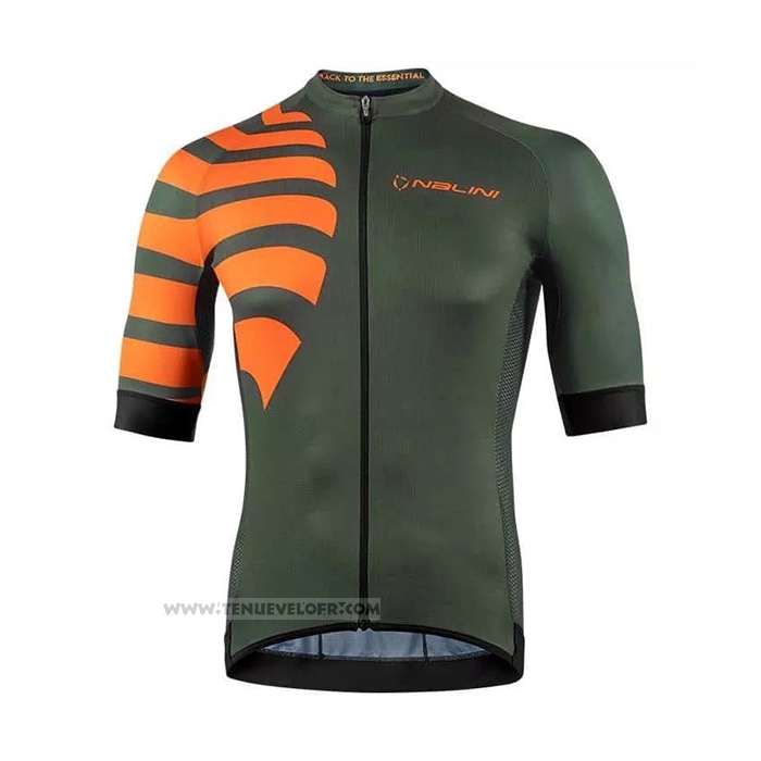 2021 Maillot Cyclisme Nalini Vert Orange Manches Courtes et Cuissard