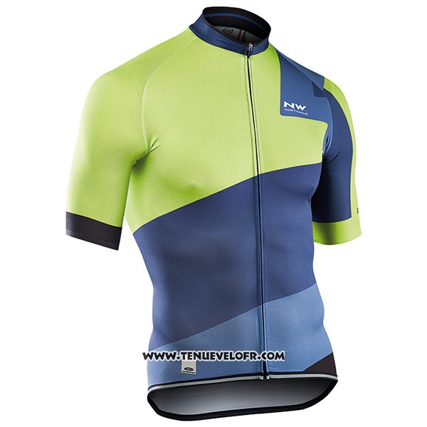 2017 Maillot Ciclismo Northwave Extreme Vert et Bleu Manches Courtes et Cuissard