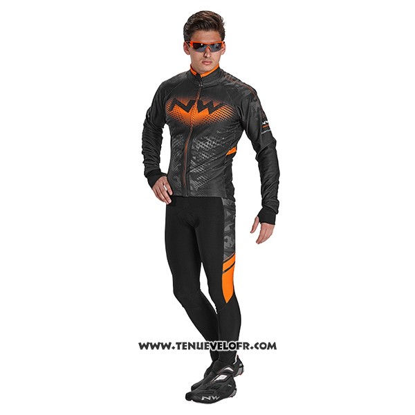 2017 Maillot Ciclismo Northwave Ml Noir et Orange Manches Longues et Cuissard
