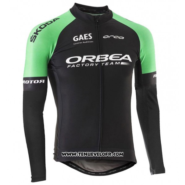 2017 Maillot Ciclismo Orbea Noir et Vert Manches Longues et Cuissard