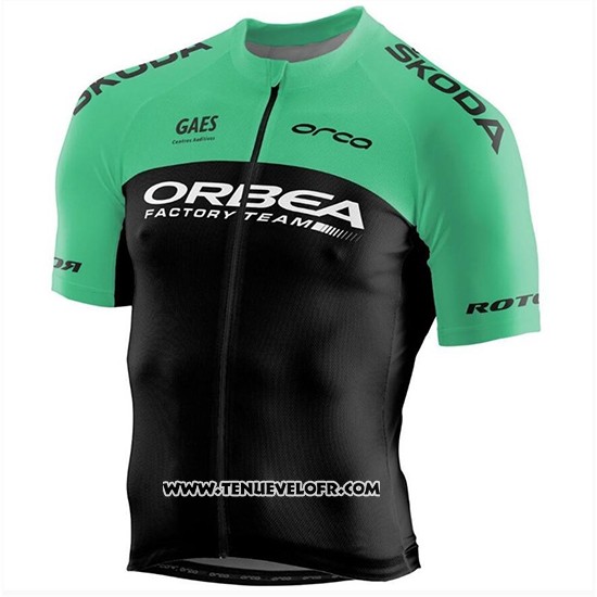 2018 Maillot Ciclismo Orbea Factory Noir Vert Manches Courtes et Cuissard