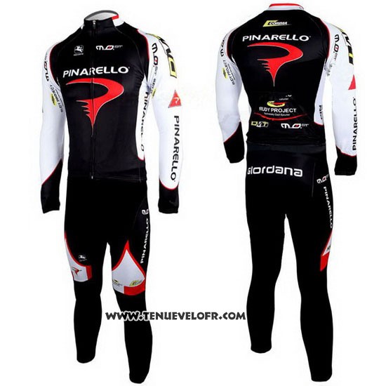 2010 Maillot Ciclismo Pinarello Noir et Blanc Manches Longues et Cuissard