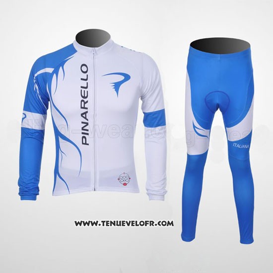 2011 Maillot Ciclismo Pinarello Azur et Blanc Manches Longues et Cuissard