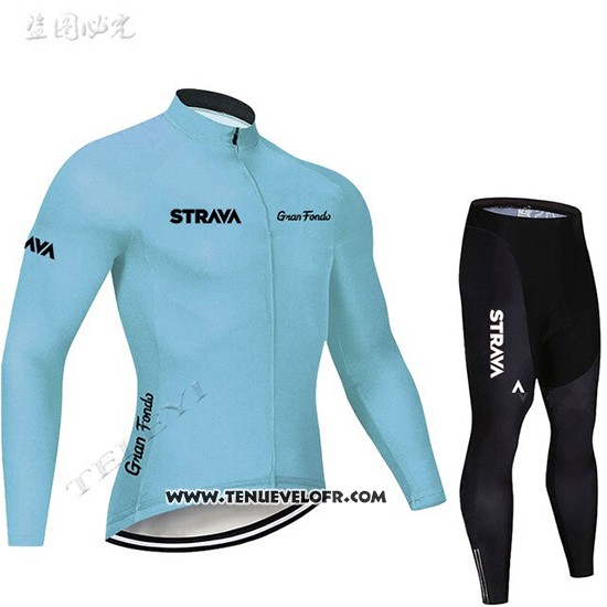 2019 Maillot Ciclismo STRAVA Azur Manches Longues et Cuissard