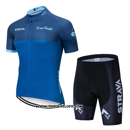 2019 Maillot Ciclismo STRAVA Bleu Manches Courtes et Cuissard