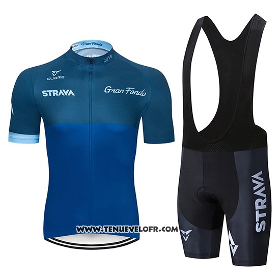 2019 Maillot Ciclismo STRAVA Fonce Bleu Manches Courtes et Cuissard