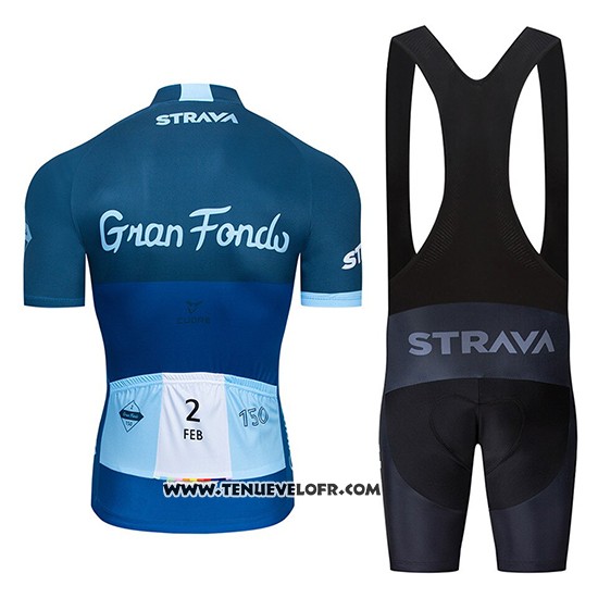 2019 Maillot Ciclismo STRAVA Fonce Bleu Manches Courtes et Cuissard
