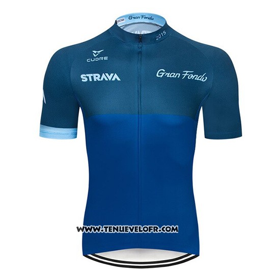2019 Maillot Ciclismo STRAVA Fonce Bleu Manches Courtes et Cuissard
