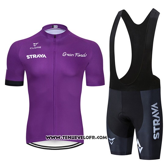 2019 Maillot Ciclismo STRAVA Fonce Violet Manches Courtes et Cuissard