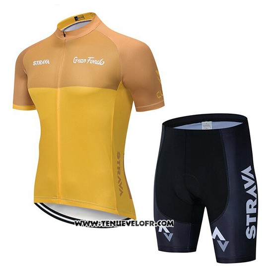 2019 Maillot Ciclismo STRAVA Jaune Manches Courtes et Cuissard