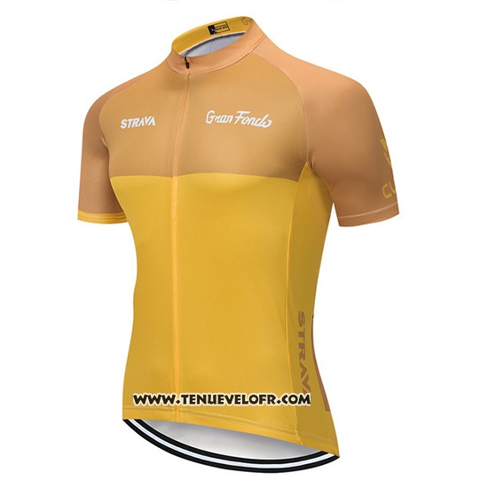 2019 Maillot Ciclismo STRAVA Jaune Manches Courtes et Cuissard