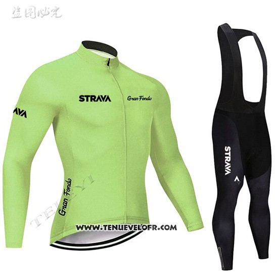 2019 Maillot Ciclismo STRAVA Lumiere Vert Manches Longues et Cuissard