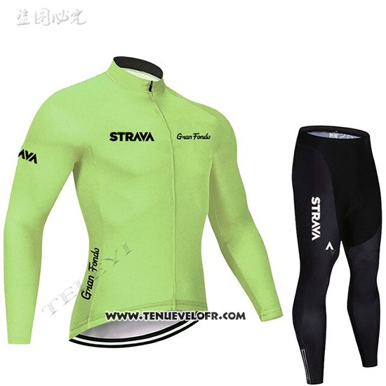 2019 Maillot Ciclismo STRAVA Lumiere Vert Manches Longues et Cuissard