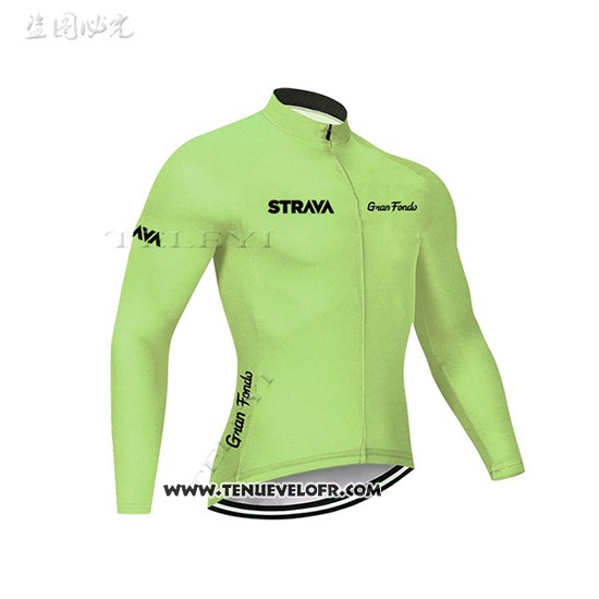 2019 Maillot Ciclismo STRAVA Lumiere Vert Manches Longues et Cuissard