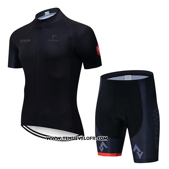 2019 Maillot Ciclismo STRAVA Noir Manches Courtes et Cuissard