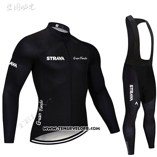 2019 Maillot Ciclismo STRAVA Noir Manches Longues et Cuissard