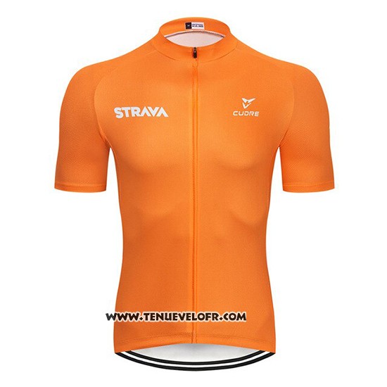 2019 Maillot Ciclismo STRAVA Orange Blanc Manches Courtes et Cuissard